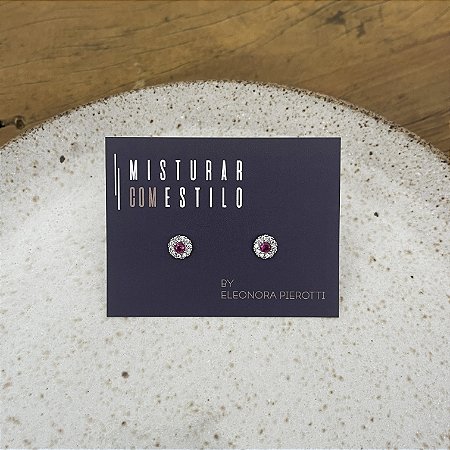 Brinco Pavê com Pink Rubi