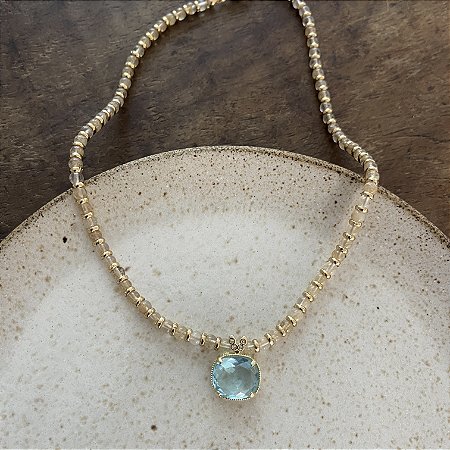 Colar Pedras Naturais Ibiza Retangular - Áqua