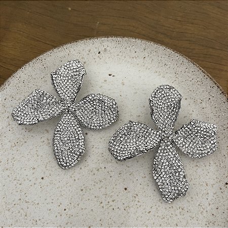 Brinco Festa Flor Brilho - Ródio