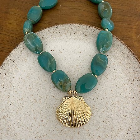 Colar Boho Mar Concha - Turquesa