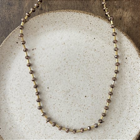 Colar Cristais e Canutilhos - Cobre