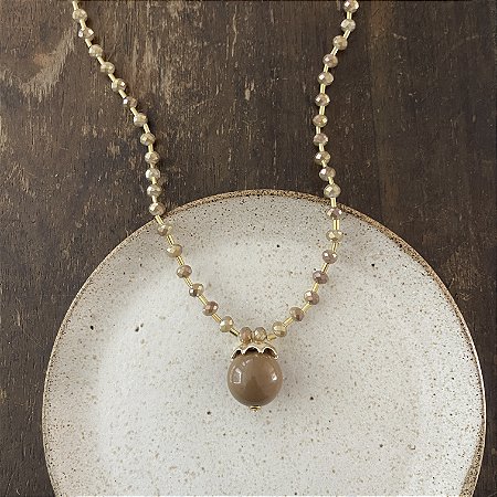Colar Bolão Cristais e Canutilhos 7 mm - Cappucino