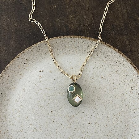 Colar Corrente Cartier Pingente - Verde