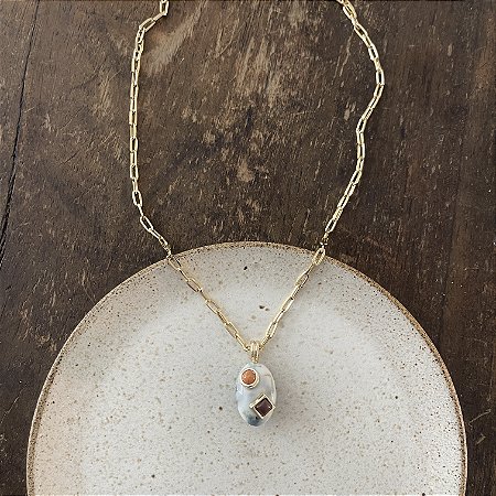 Colar Corrente Cartier Pingente Orla - Branco Mescla