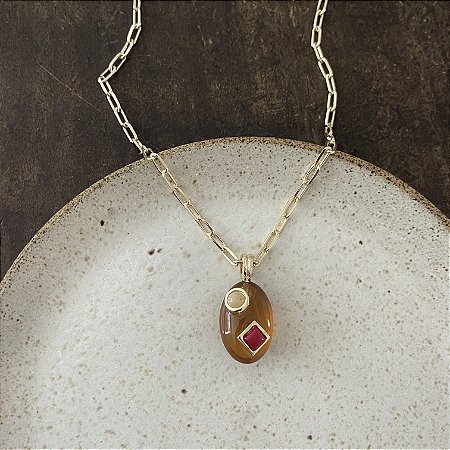 Colar Corrente Cartier Pingente Orla - Âmbar