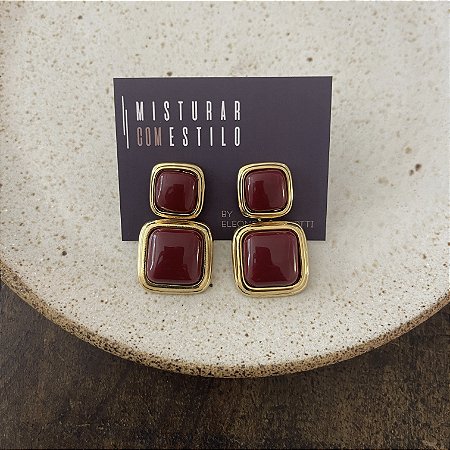 Brinco Orla Pedra Quadrada - Marsala