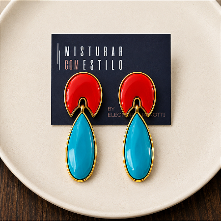 Brinco Orla Gota - Terracota com Turquesa