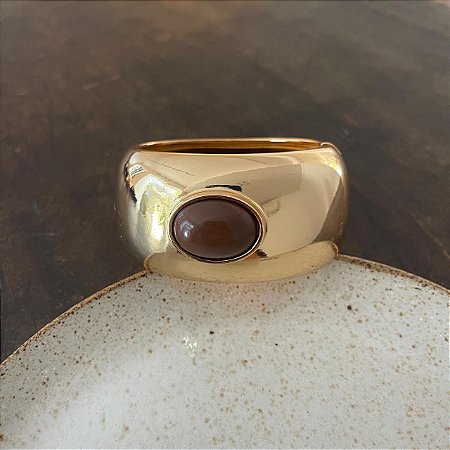 Bracelete Orla Largo com Pedra - Café