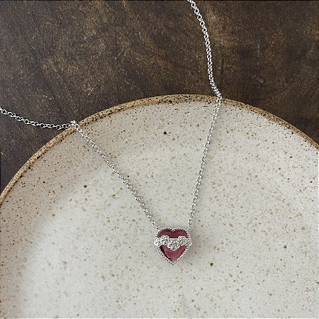 Colar Imaculado Coração - Rubi - Ródio