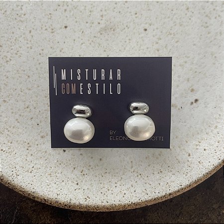 Brinco Pérola Deitada - M - Ródio