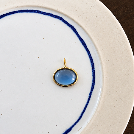 Pingente Oval de Resina - Azul Semi-Transparente