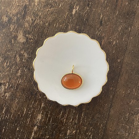 Pingente Oval de Resina - Laranja Semi-Transparente