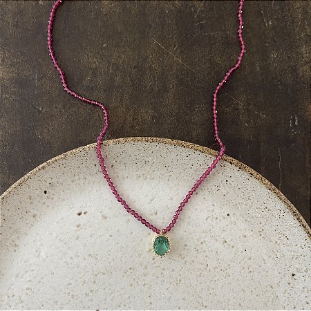 Colar Orla Cristais Pink - Pingente Verde