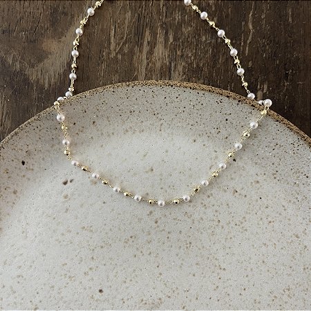 Choker Pérolas e Esferas - Dourado
