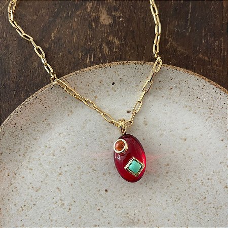 Colar Corrente Cartier Pingente Orla - Vermelho