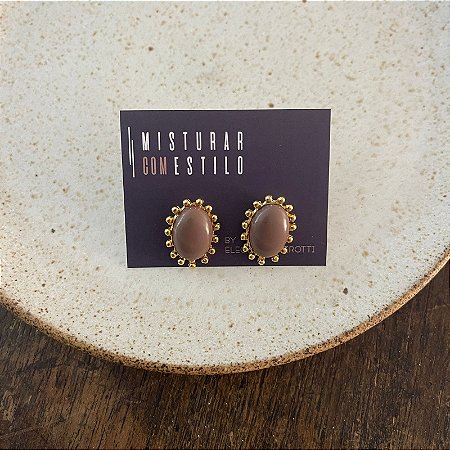 Brinco Aurora Resina Oval - P - Capuccino