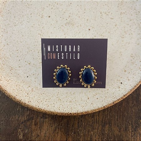 Brinco Aurora Resina Oval - P - Marinho