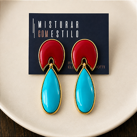Brinco Orla Gota - Marsala com Turquesa