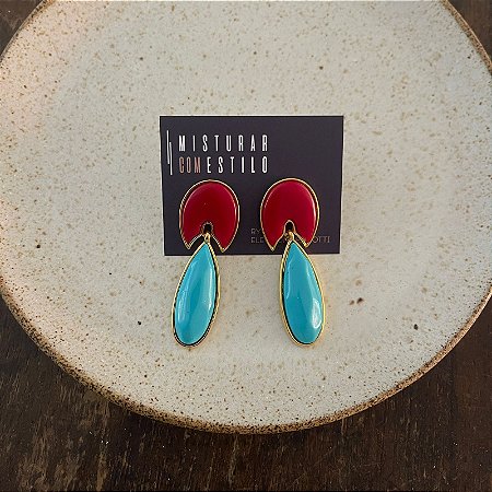 Brinco Orla Gota - Marsala com Turquesa