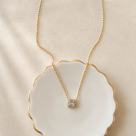 Colar Mini Quadrado Zircônias - Dourado