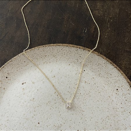 Colar Mini Quadrado Zircônias - Dourado