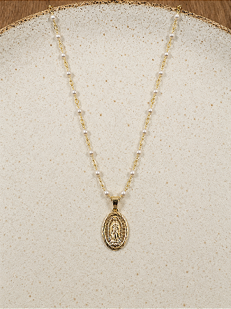 Colar Pérolas Medalha N. S. de Guadalupe