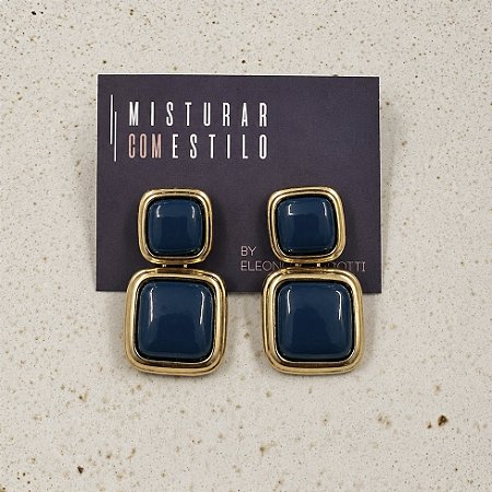 Brinco Orla Pedra Quadrada - Azul Petróleo