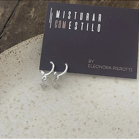 Argola Betina Mini Flor de Zircônias - Ródio