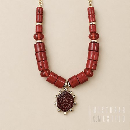 Colar Boho Medalha - Vermelho