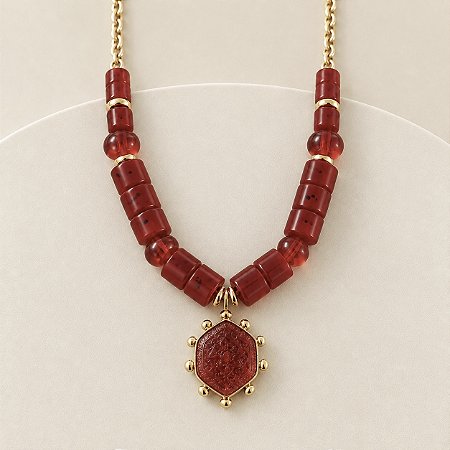 Colar Boho Medalha - Vermelho