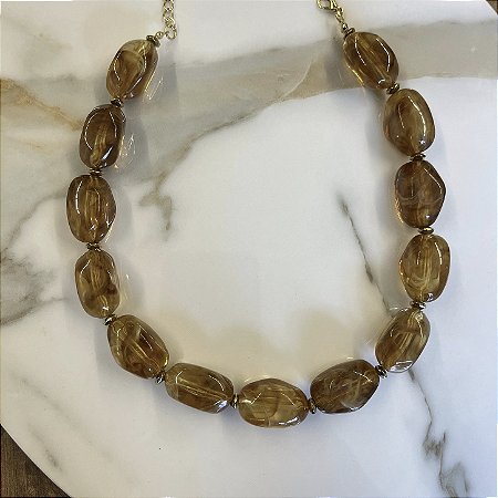 Colar Boho Resina Orgânico - Caramelo