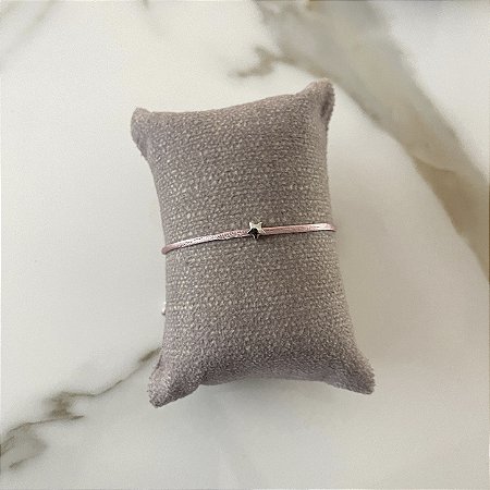 Pulseira de Seda Estrela - Ródio - Rosa
