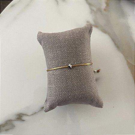 Pulseira de Seda Estrela - Ródio - Caramelo