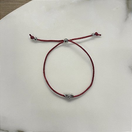 Pulseira de Seda Espírito Santo - Ródio - Vermelho