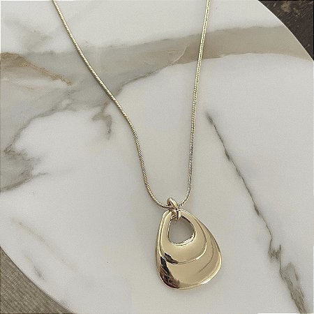 Colar Orla Gota Vazada Longo Dupla - Dourado