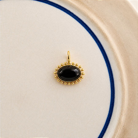 Pingente Aurora Resina Oval - Preto