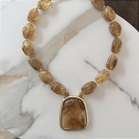Colar Boho Pedras Max Orgânico - Caramelo