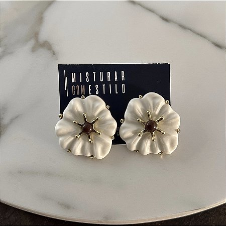 Brinco Orla Flor - Off - Café