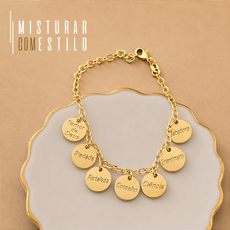 Pulseira Virtudes e Espírito Santo - Dourado