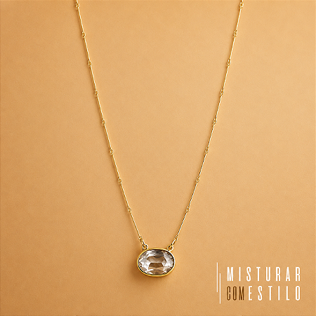 Colar Cristal Oval Longo - Dourado