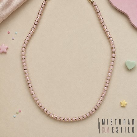 Colar Pedras Naturais Infantil - P - Rosa Bebê Degradê