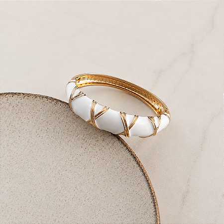 Bracelete Orla Esmaltado Trama Dourada - Branco