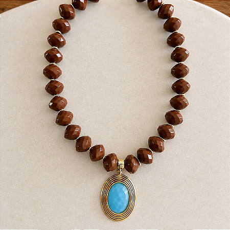 Colar Boho Helena - Café com Turquesa