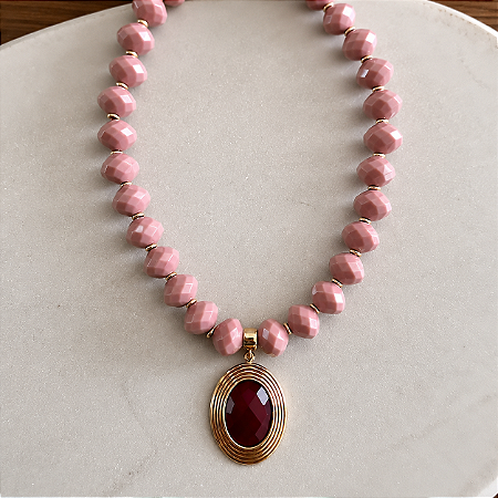Colar Boho Helena - Rosa com Marsala