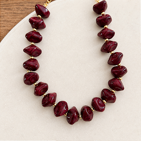 Colar Boho Pedras Orgânicas - Vinho