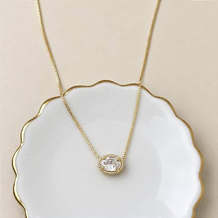 Colar Solitário Oval - M - Cristal - Afeto