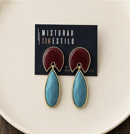 Brinco Orla Gota - Bordô com Turquesa