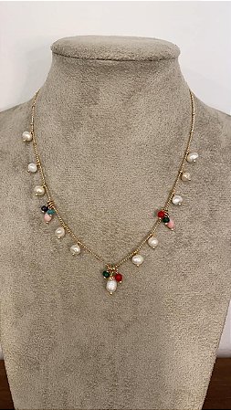 Colar Pérolas com rosa