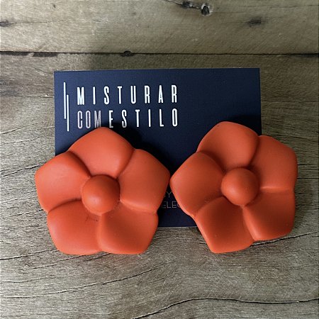 Brinco Flor de Resina - Coral - Fosco