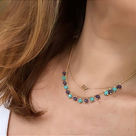 Choker Turquesa com Marinho